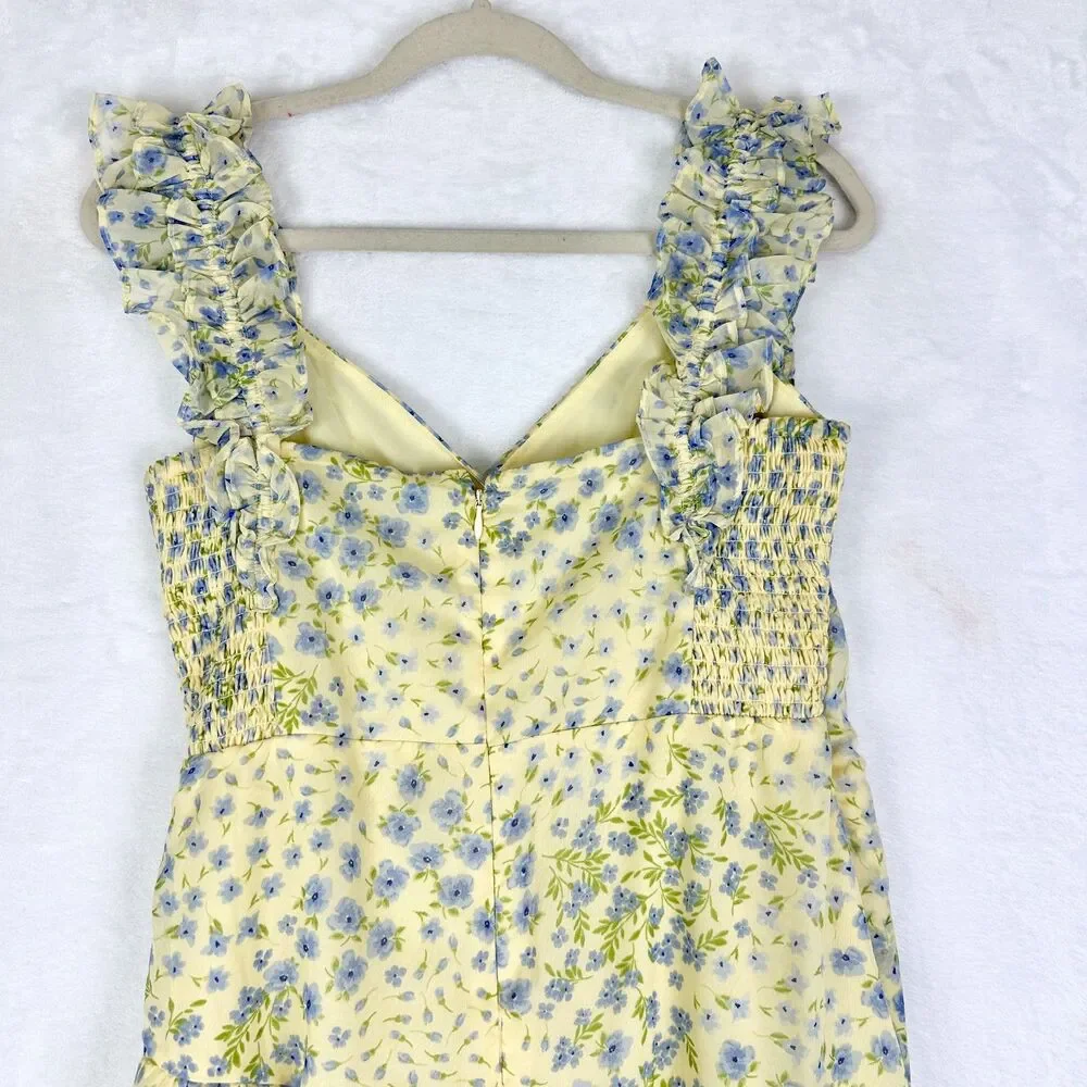 Abercrombie Fitch Ruffle Strap High Low Maxi Dress Size Medium NWT Floral Yellow - Picture 9 of 12